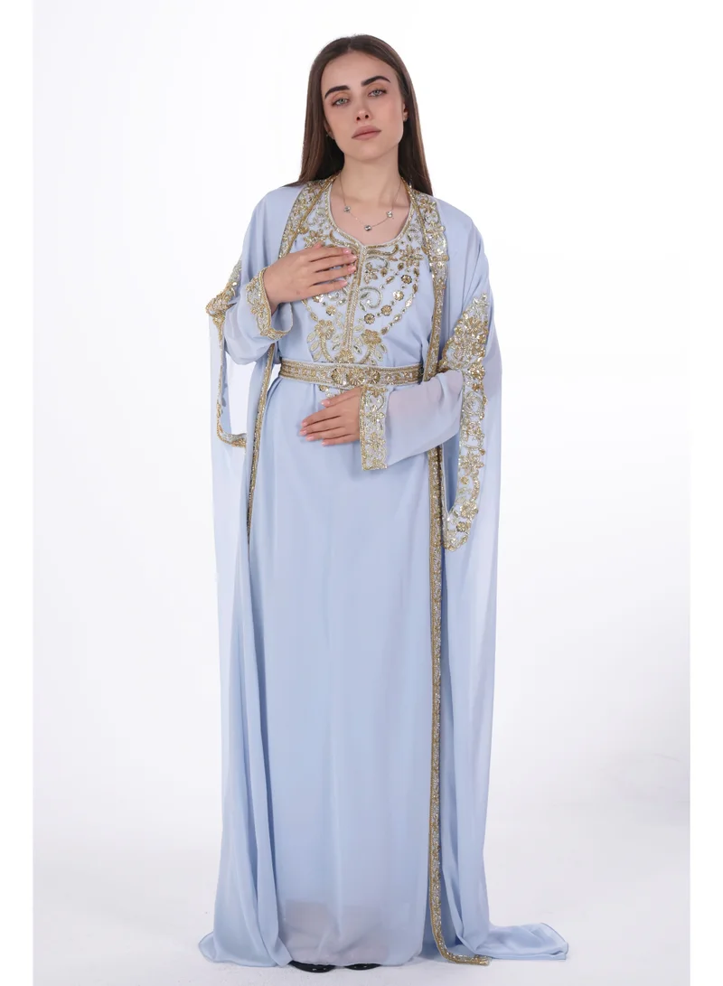 emboidered chiffon kaftan dress